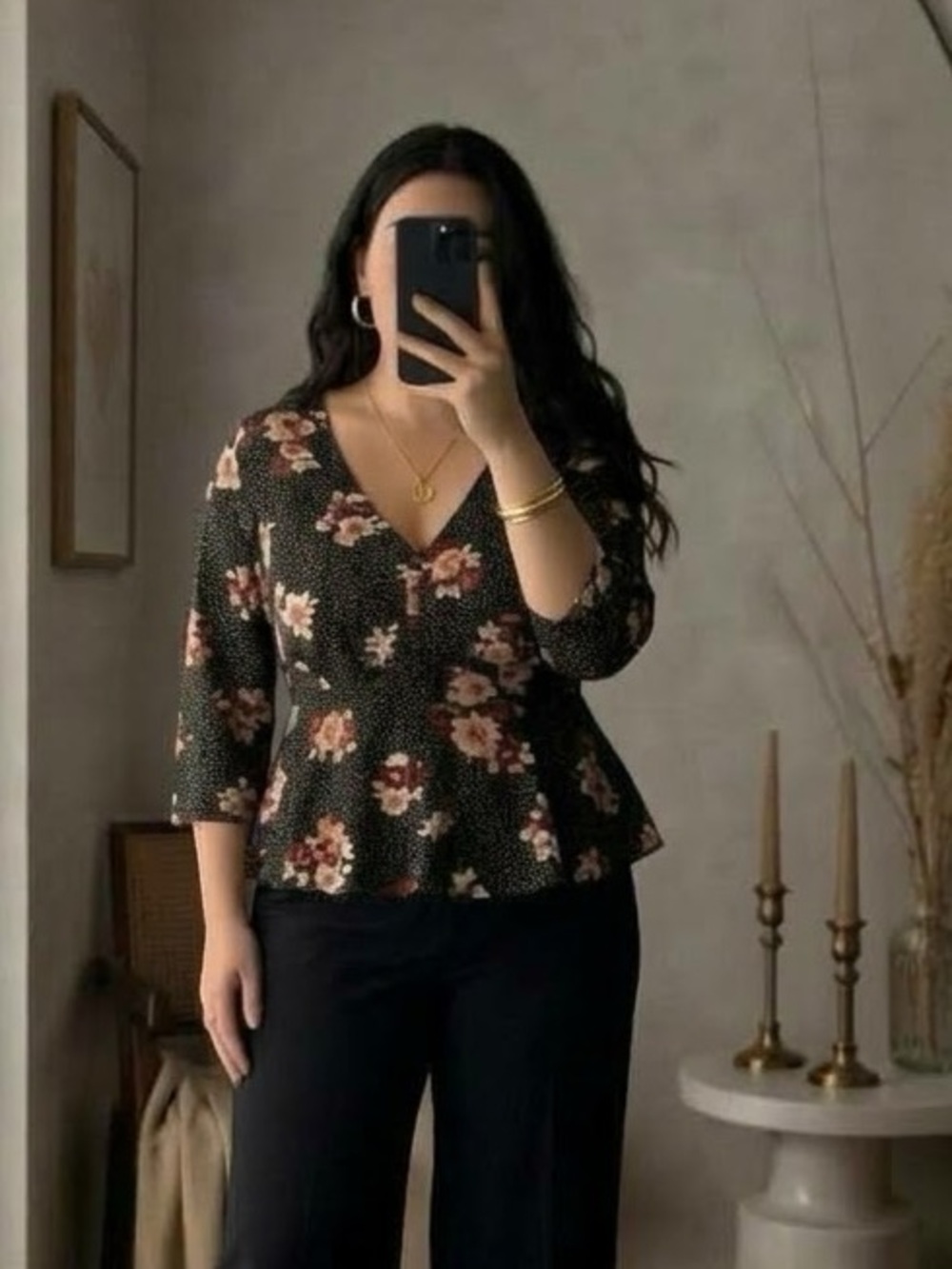 Torrid Floral Animal Print Peplum Blouse V-Neck 3/4 Sleeve Black Red 3 3X